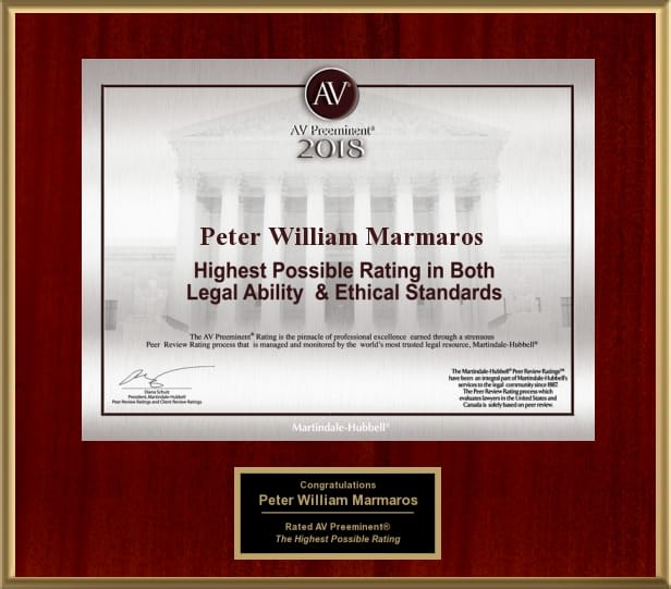 AV Preeminent 2018 | Peter William Marmaros | Highest Possible Rating in Both Legal Ability and Ethical Standards